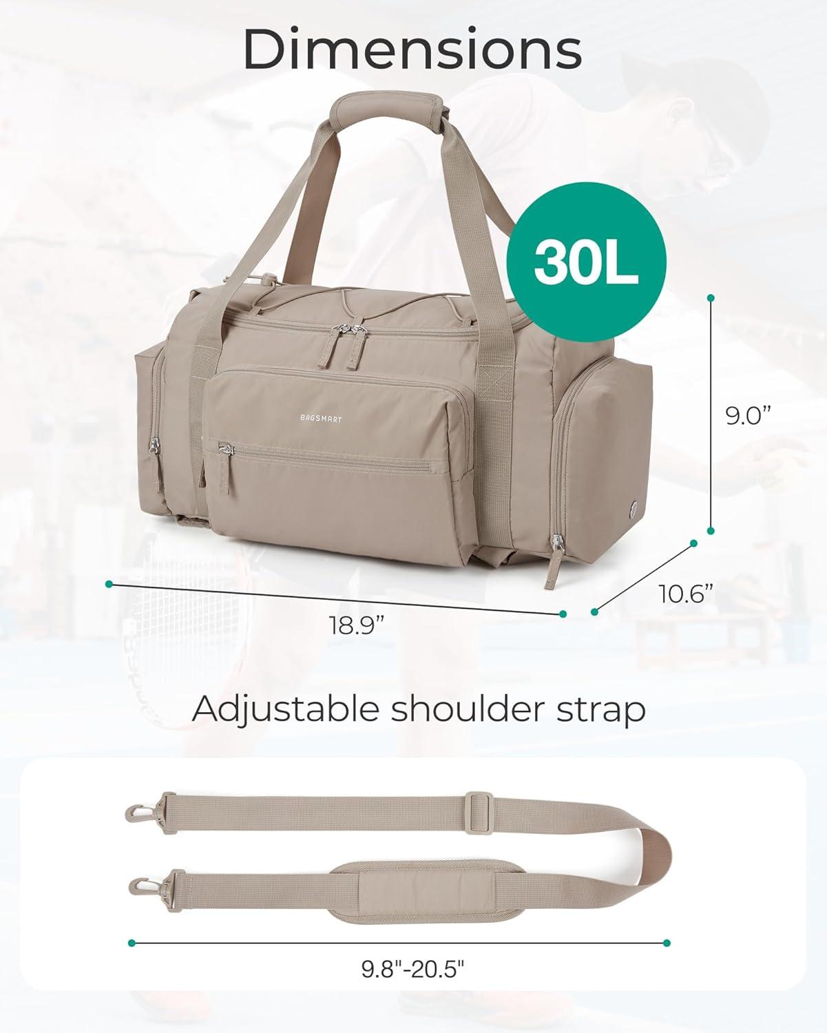 imageBAGSMART 4IN1 Gym Bag for Women TSA Lightweight Duffle Bag for Travel with Shoe Compartment amp Wet Pocket 30L Carry On Weekender Bags for WomenWater Resistant Travel Duffel BackpackCamelGLight pink