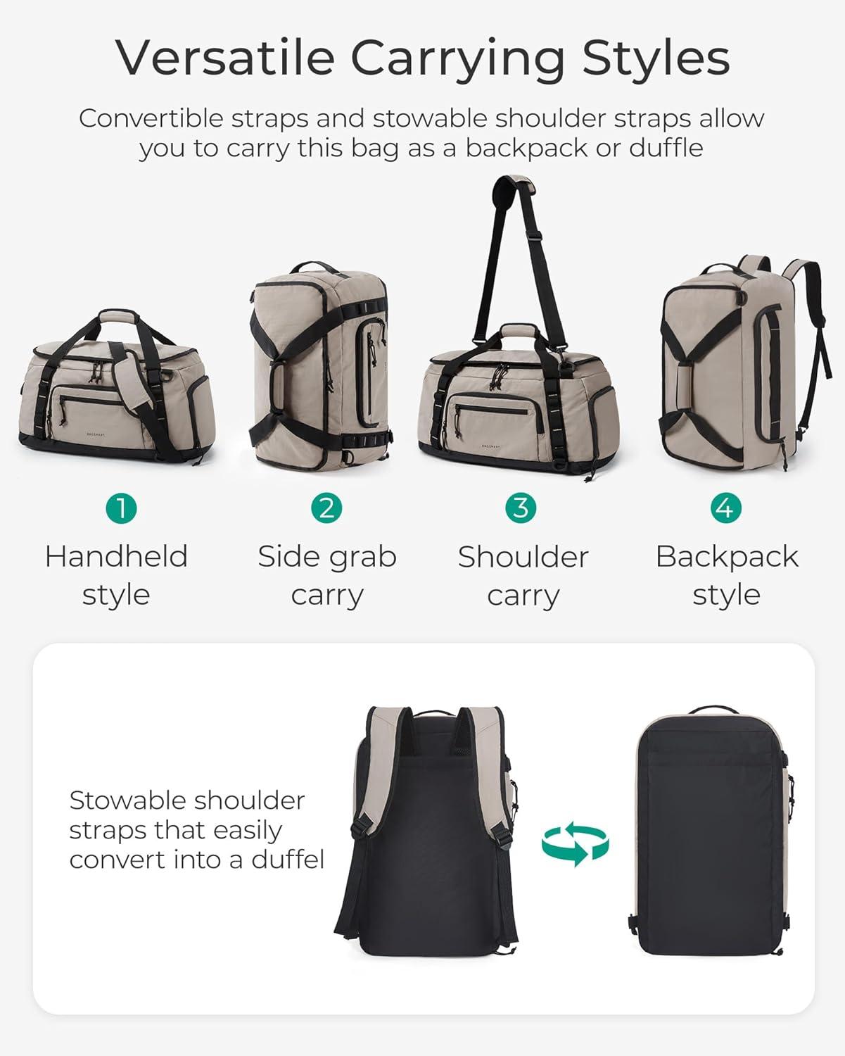 imageBAGSMART 4IN1 Gym Bag for Women TSA Lightweight Duffle Bag for Travel with Shoe Compartment amp Wet Pocket 30L Carry On Weekender Bags for WomenWater Resistant Travel Duffel BackpackCamelHJet Black