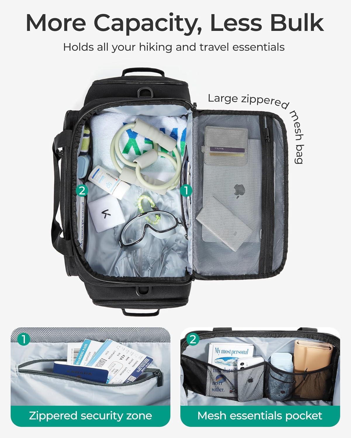 imageBAGSMART 4IN1 Gym Bag for Women TSA Lightweight Duffle Bag for Travel with Shoe Compartment amp Wet Pocket 30L Carry On Weekender Bags for WomenWater Resistant Travel Duffel BackpackCamelBForest Camo