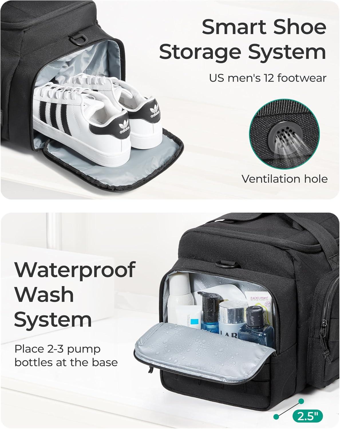 imageBAGSMART 4IN1 Gym Bag for Women TSA Lightweight Duffle Bag for Travel with Shoe Compartment amp Wet Pocket 30L Carry On Weekender Bags for WomenWater Resistant Travel Duffel BackpackCamelBForest Camo