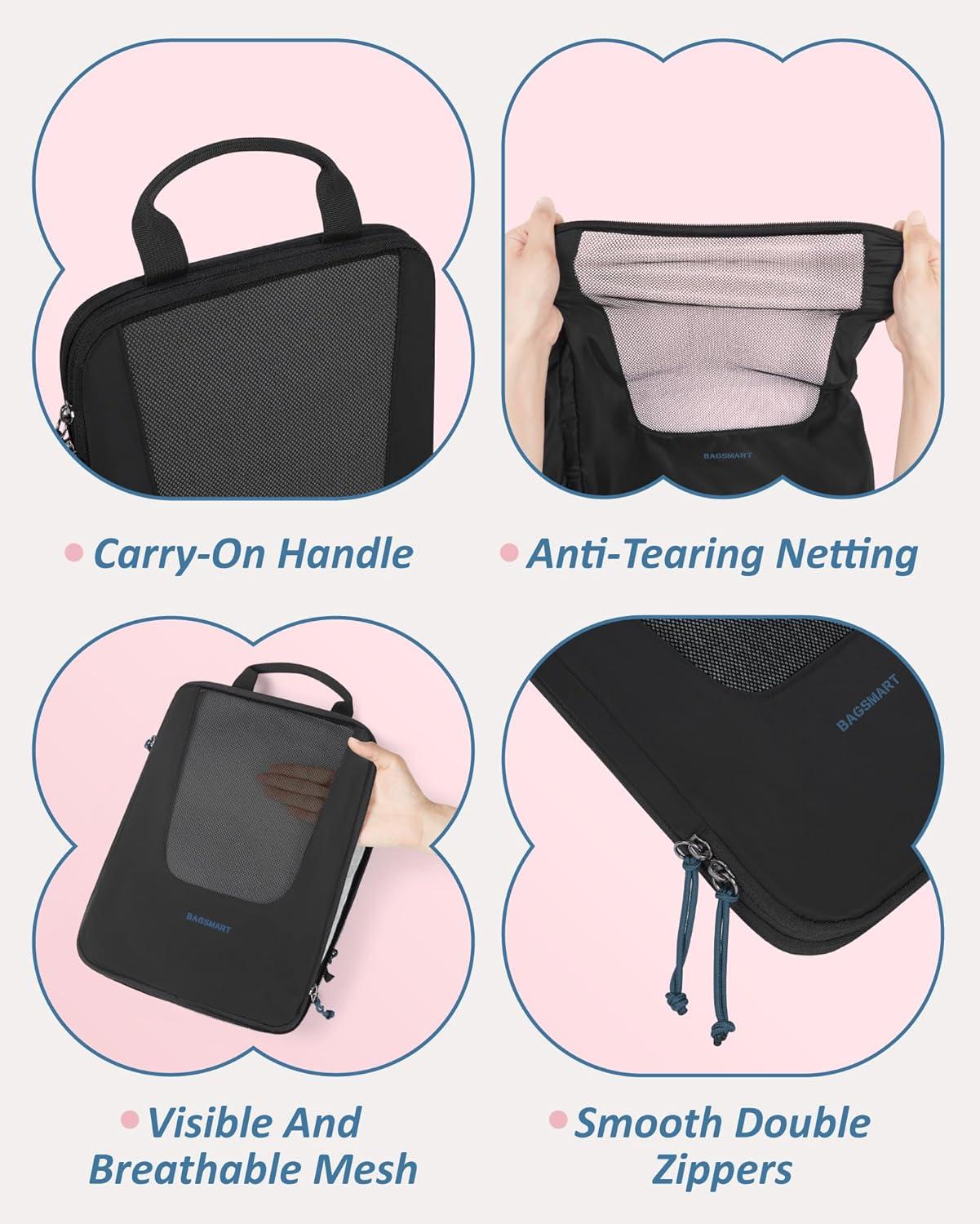 imageBAGSMART Compression Packing Cubes Travel Cubes for Packing 654 Set Suitcase Organizer Bags Set Lightweight Packing OrganizersDBlack