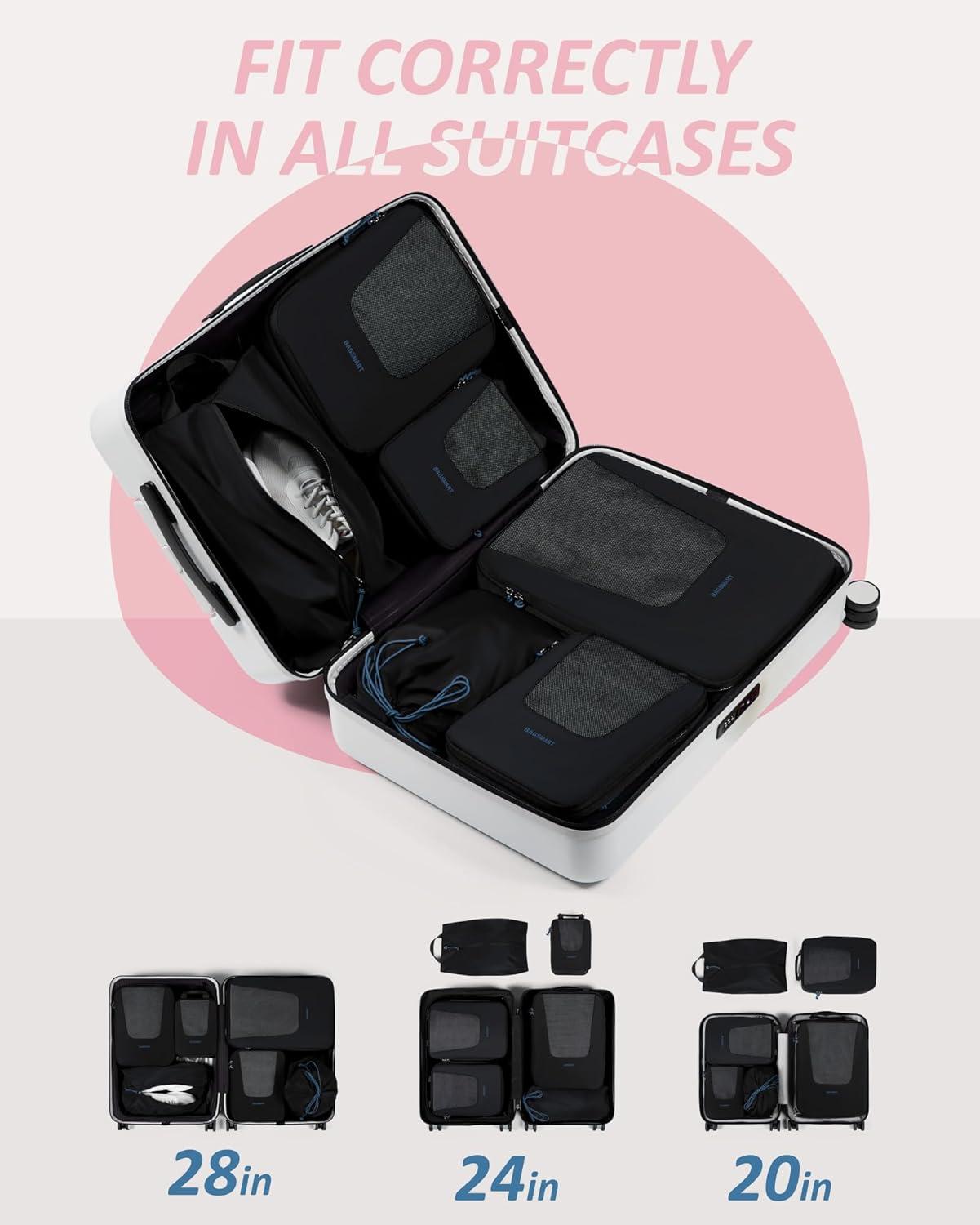 imageBAGSMART Compression Packing Cubes Travel Cubes for Packing 654 Set Suitcase Organizer Bags Set Lightweight Packing OrganizersDBlack