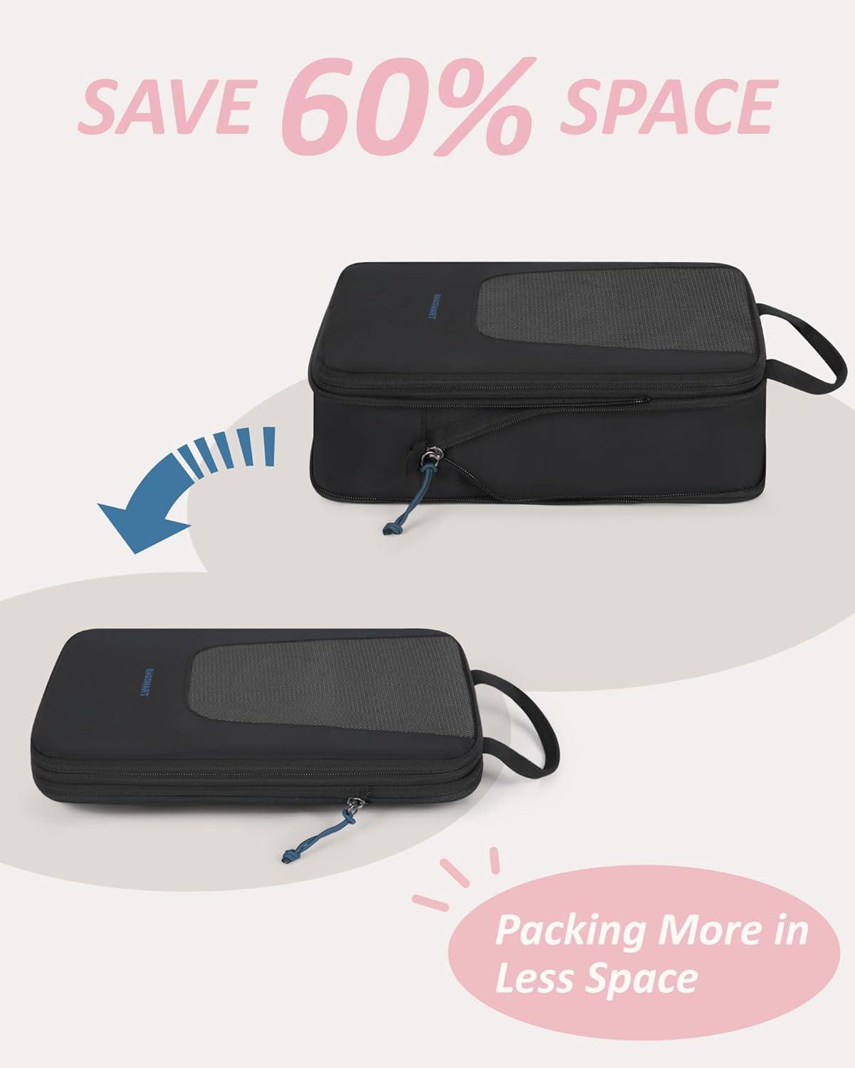 imageBAGSMART Compression Packing Cubes Travel Cubes for Packing 654 Set Suitcase Organizer Bags Set Lightweight Packing OrganizersDBlack