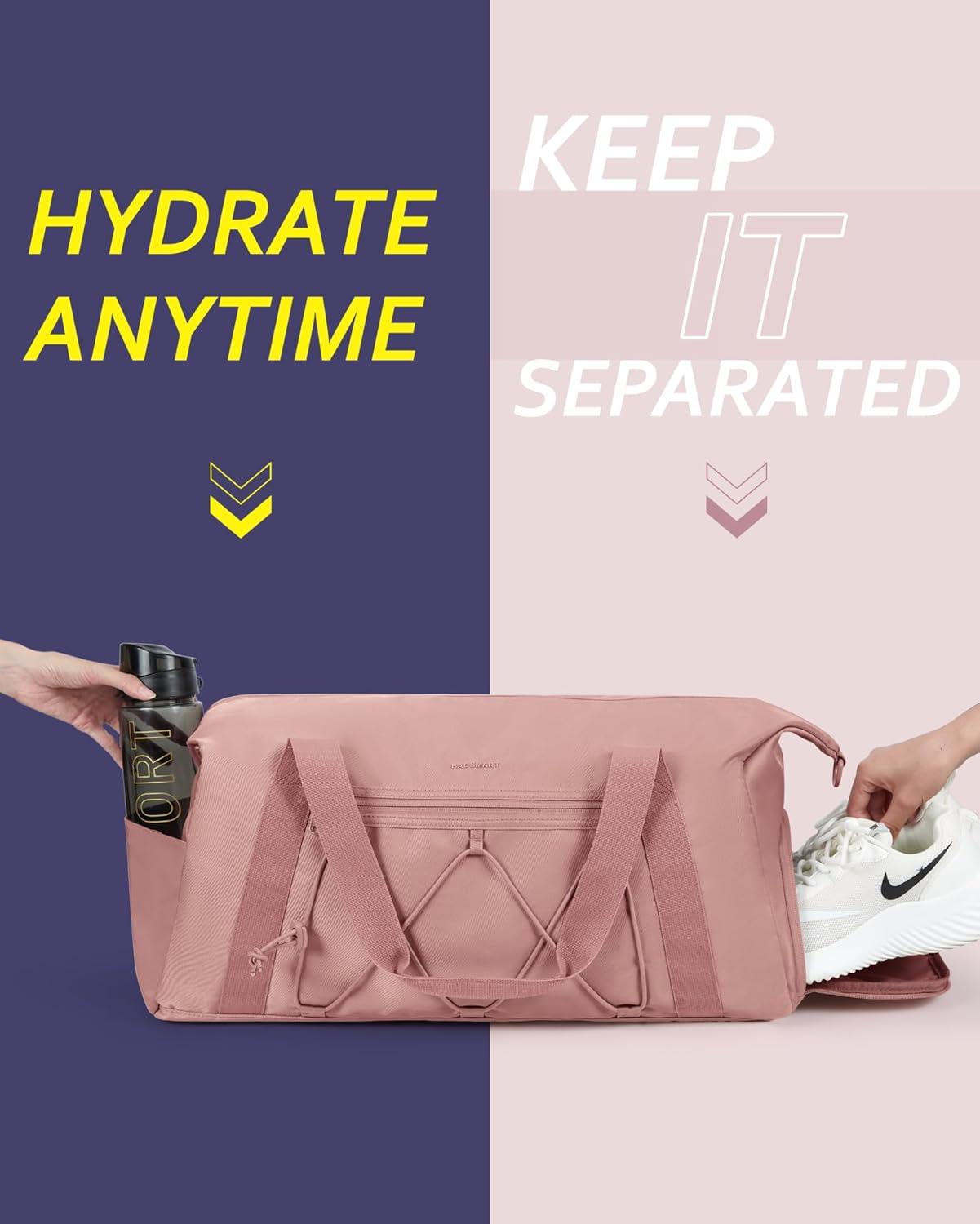 imageBAGSMART Gym Bag With Shoe Compartment amp Wet Pocket Lightweight Sports Travel Duffel Bag Carry On Bag Weekender Overnight Bag Water Resistant Sports Gym Tote Bags Swimming Yoga Almond OilBlack