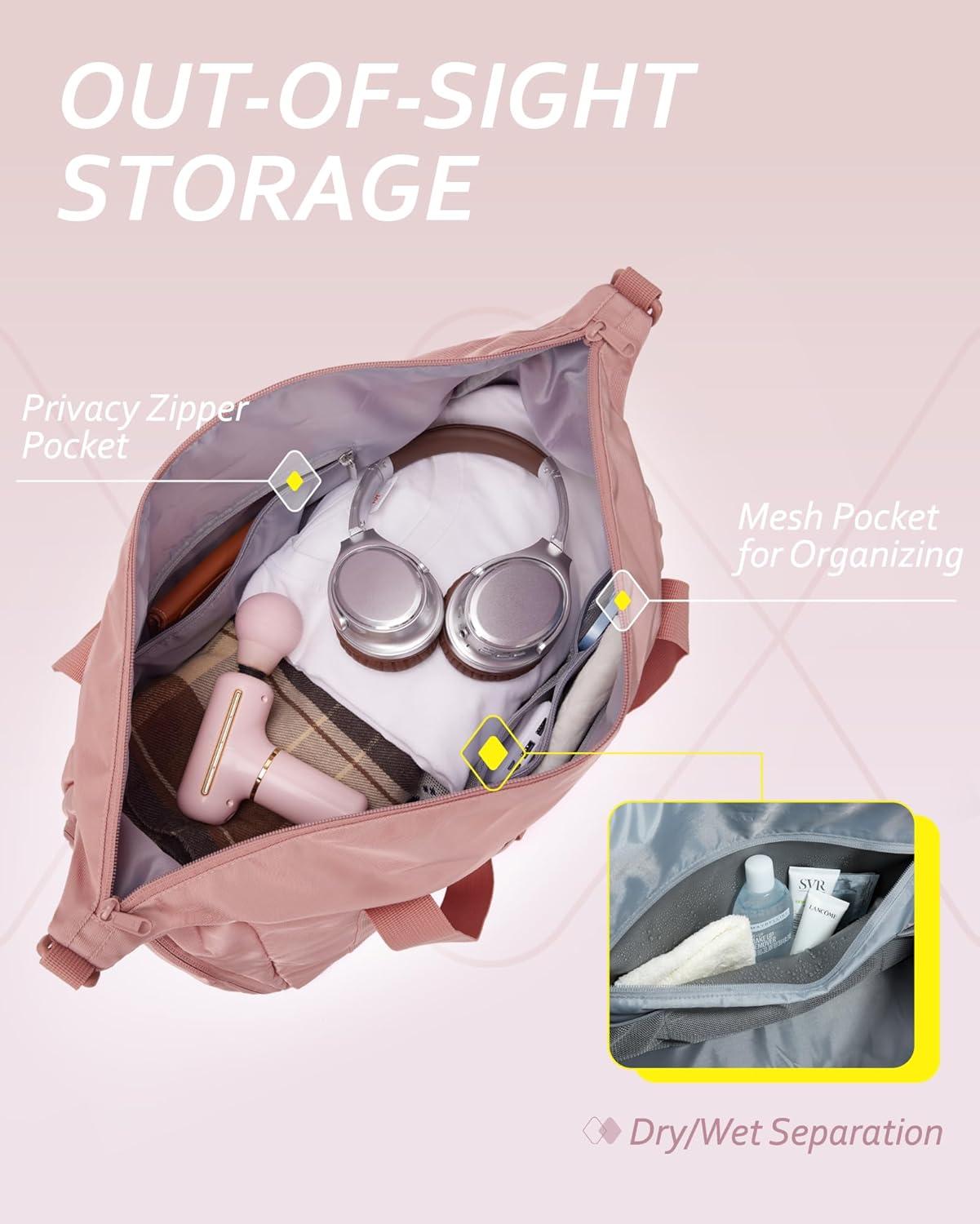 imageBAGSMART Gym Bag With Shoe Compartment amp Wet Pocket Lightweight Sports Travel Duffel Bag Carry On Bag Weekender Overnight Bag Water Resistant Sports Gym Tote Bags Swimming Yoga Almond OilBlack