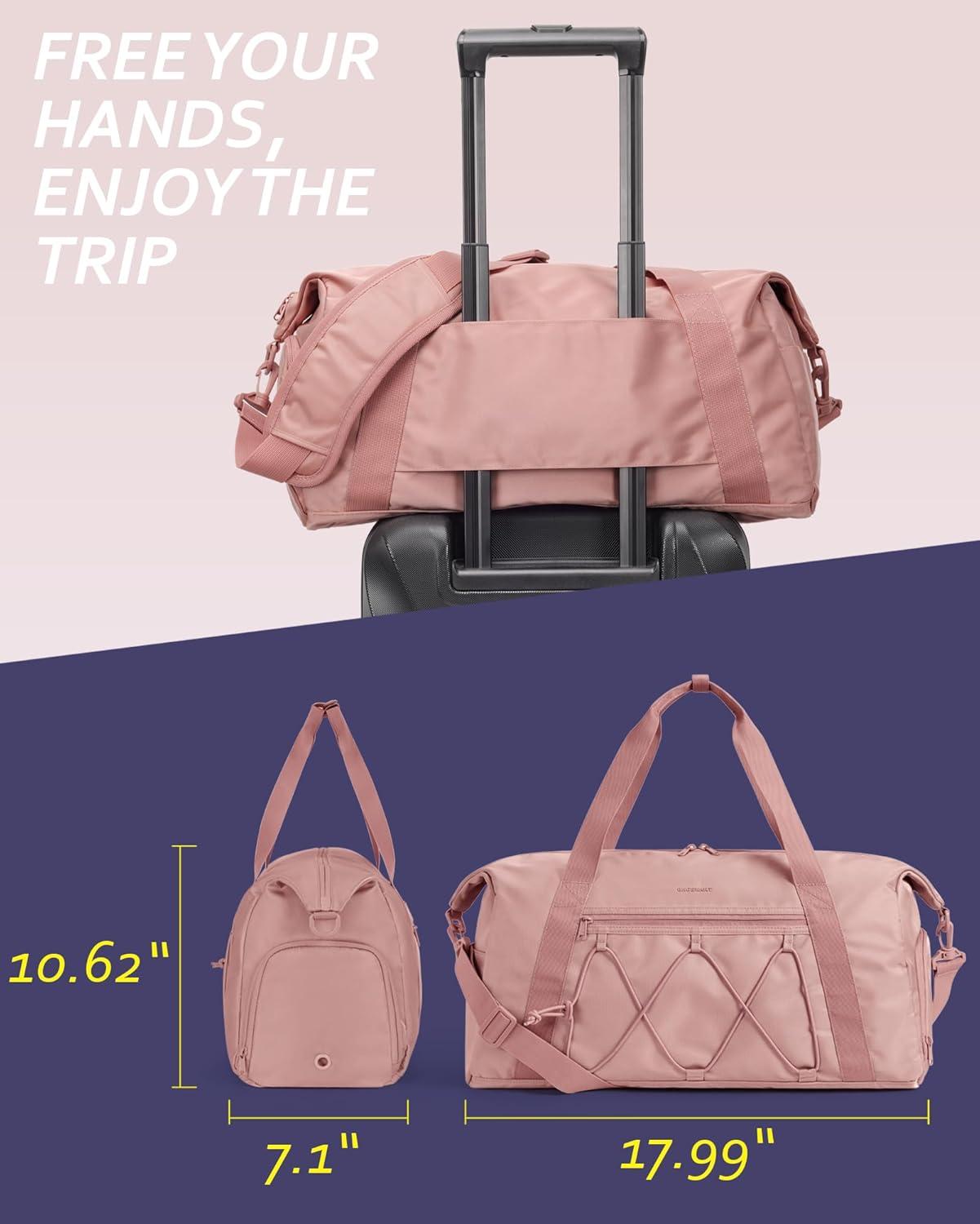 imageBAGSMART Gym Bag With Shoe Compartment amp Wet Pocket Lightweight Sports Travel Duffel Bag Carry On Bag Weekender Overnight Bag Water Resistant Sports Gym Tote Bags Swimming Yoga Almond OilBlack