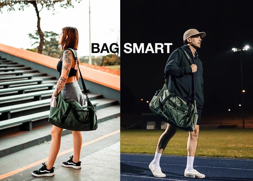 imageBAGSMART Gym Bag With Shoe Compartment amp Wet Pocket Lightweight Sports Travel Duffel Bag Carry On Bag Weekender Overnight Bag Water Resistant Sports Gym Tote Bags Swimming Yoga Almond OilBlack