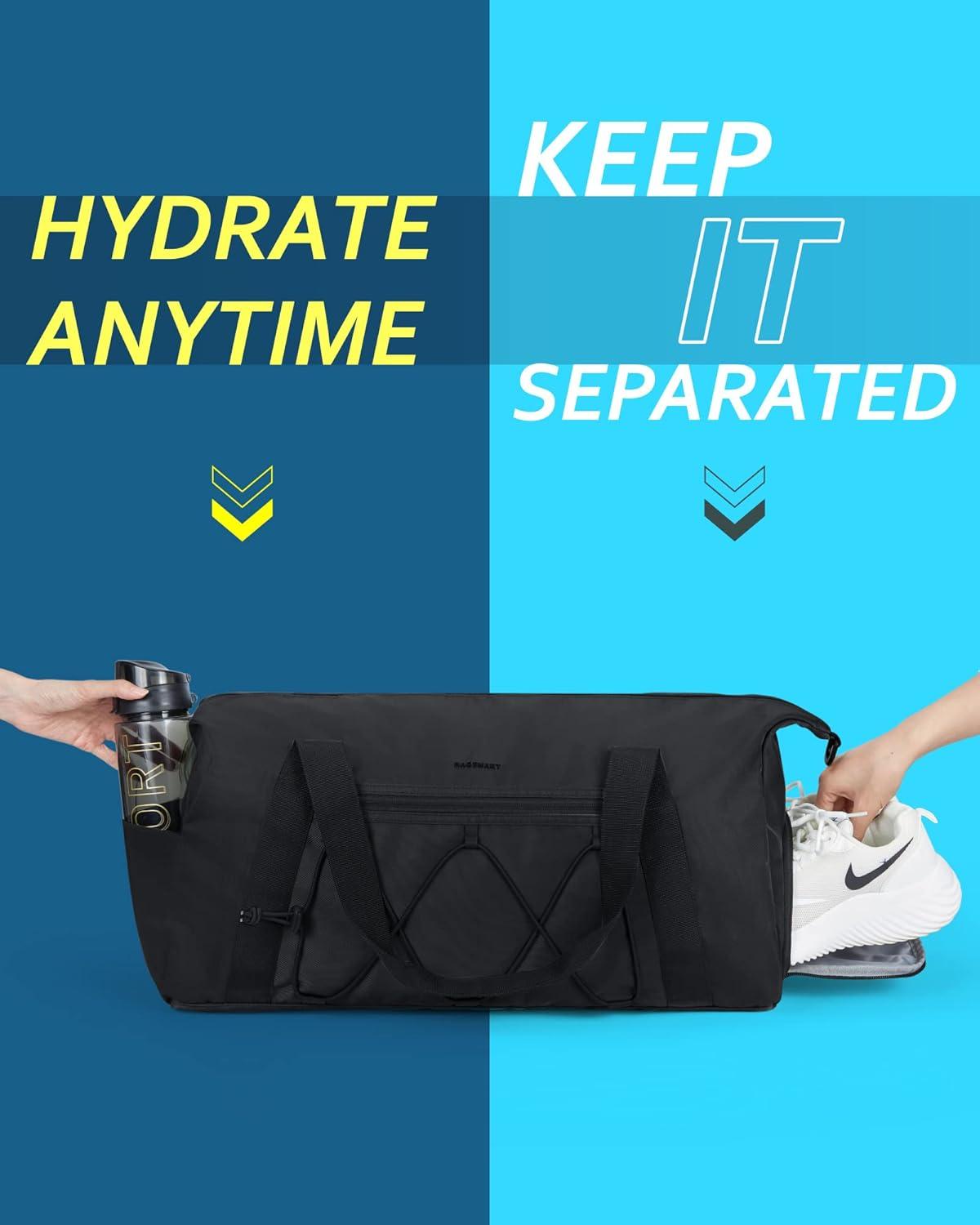 imageBAGSMART Gym Bag With Shoe Compartment amp Wet Pocket Lightweight Sports Travel Duffel Bag Carry On Bag Weekender Overnight Bag Water Resistant Sports Gym Tote Bags Swimming Yoga Almond OilBlack