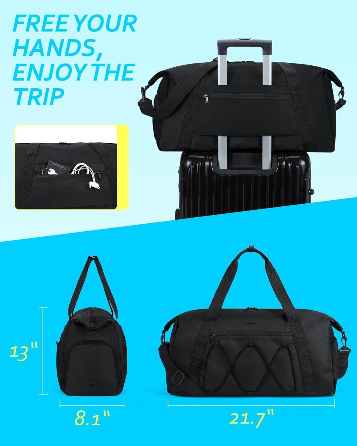 imageBAGSMART Gym Bag With Shoe Compartment amp Wet Pocket Lightweight Sports Travel Duffel Bag Carry On Bag Weekender Overnight Bag Water Resistant Sports Gym Tote Bags Swimming Yoga Almond OilBlack