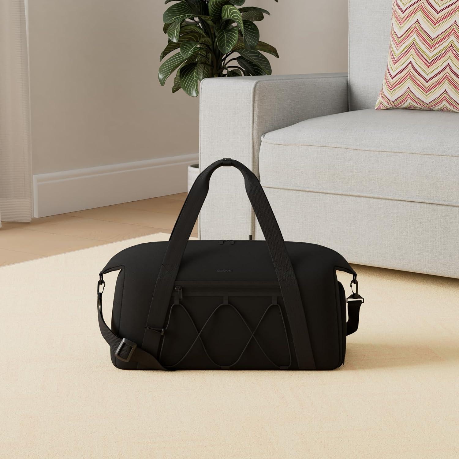 imageBAGSMART Gym Bag With Shoe Compartment amp Wet Pocket Lightweight Sports Travel Duffel Bag Carry On Bag Weekender Overnight Bag Water Resistant Sports Gym Tote Bags Swimming Yoga Almond OilBlack