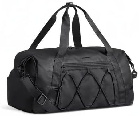 imageBAGSMART Gym Bag With Shoe Compartment amp Wet Pocket Lightweight Sports Travel Duffel Bag Carry On Bag Weekender Overnight Bag Water Resistant Sports Gym Tote Bags Swimming Yoga Almond OilBlack