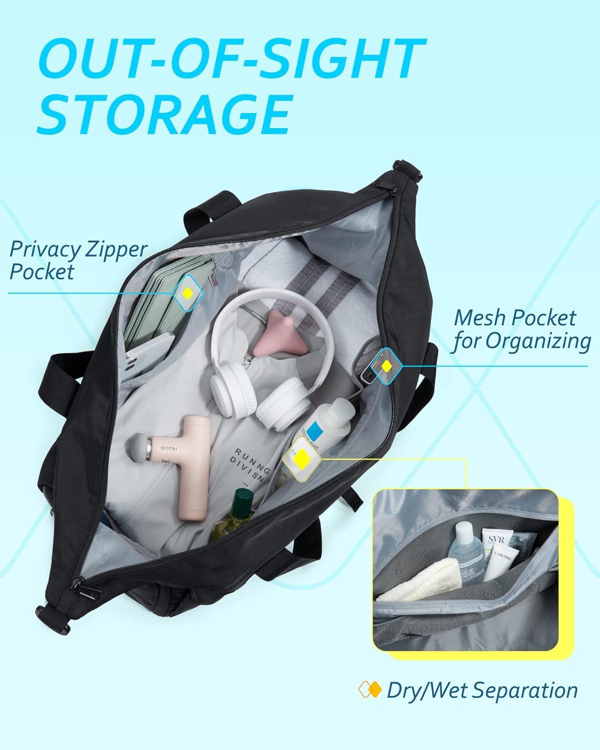 imageBAGSMART Gym Bag With Shoe Compartment amp Wet Pocket Lightweight Sports Travel Duffel Bag Carry On Bag Weekender Overnight Bag Water Resistant Sports Gym Tote Bags Swimming Yoga Almond OilAlmond Oil