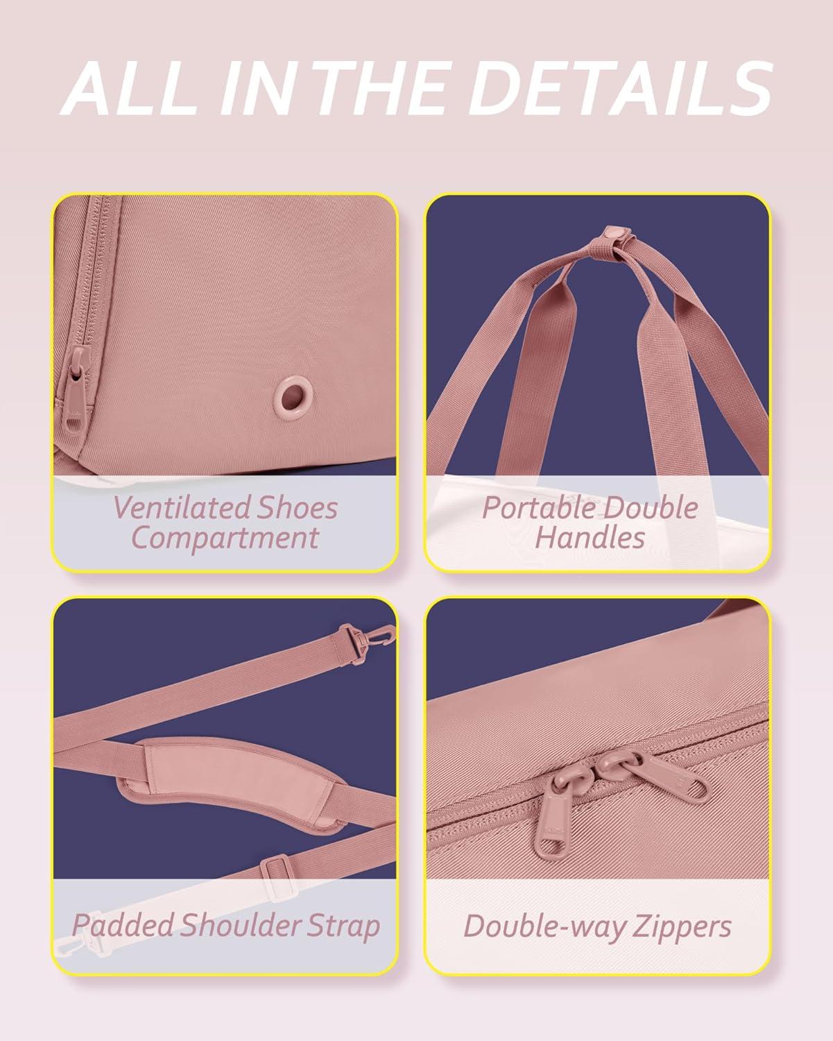 imageBAGSMART Gym Bag With Shoe Compartment amp Wet Pocket Lightweight Sports Travel Duffel Bag Carry On Bag Weekender Overnight Bag Water Resistant Sports Gym Tote Bags Swimming Yoga Almond OilBlack