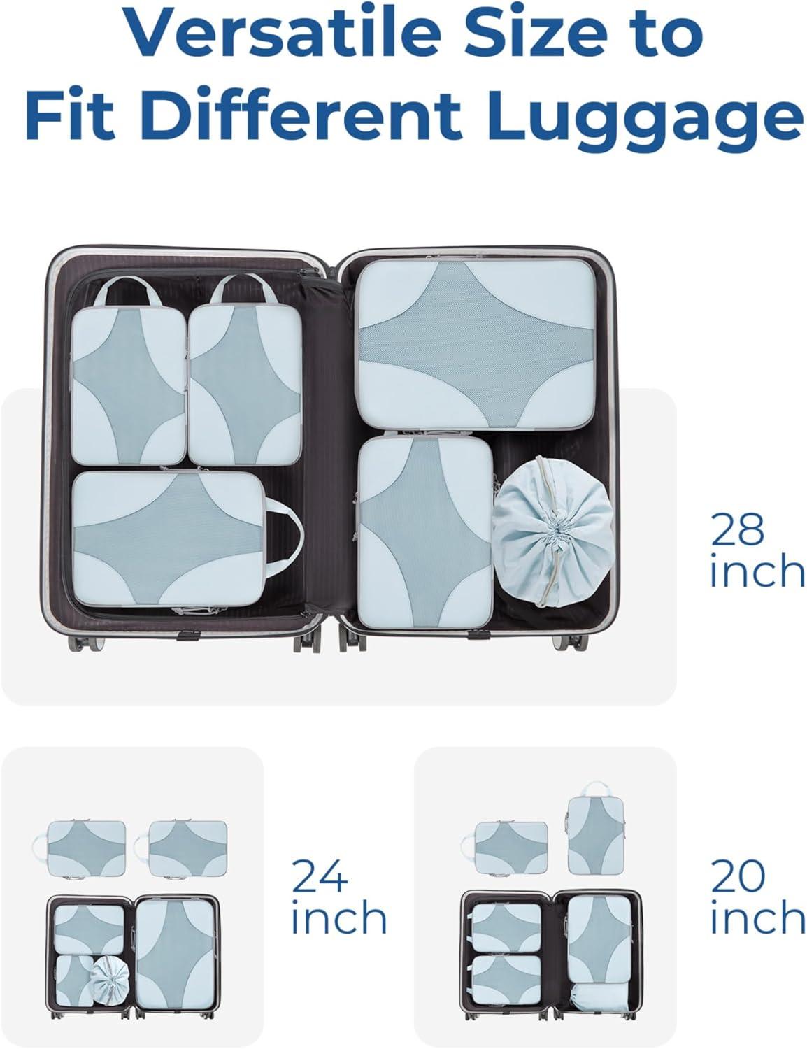 imageBAGSMART Hanging Compression Packing Cubes 6 Set Large Suitcase Organizer Bags Set Cruise Travel Essentials for Women01Light Blue