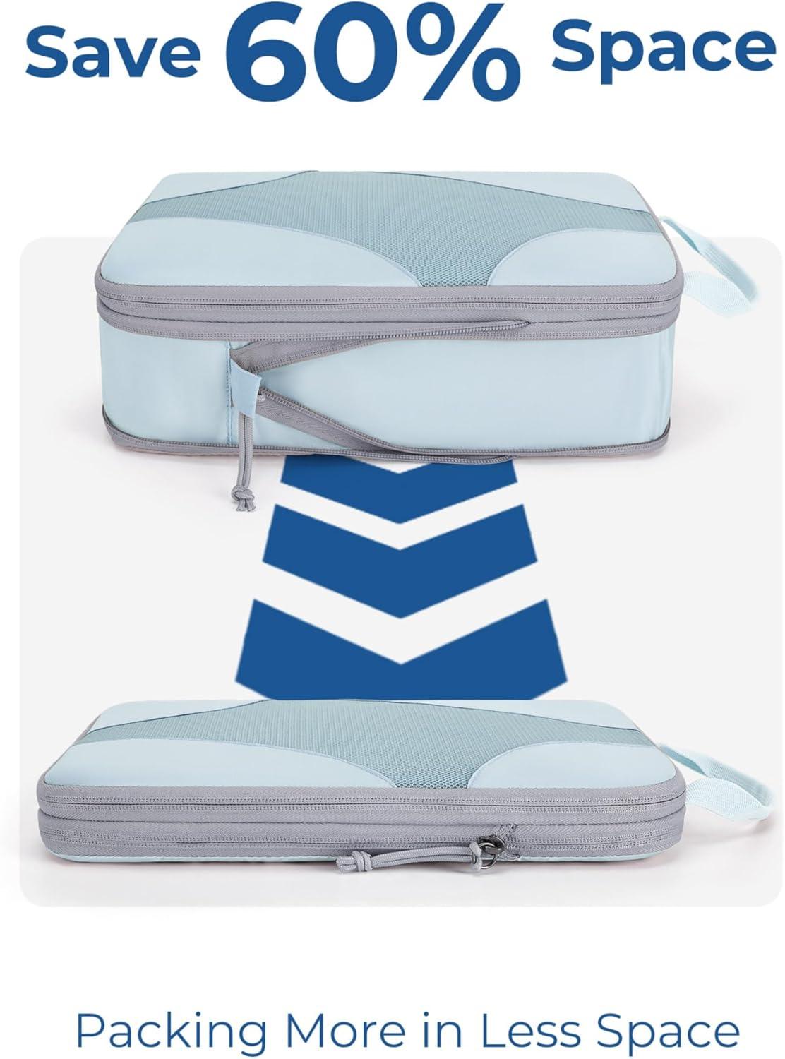 imageBAGSMART Hanging Compression Packing Cubes 6 Set Large Suitcase Organizer Bags Set Cruise Travel Essentials for Women01Light Blue