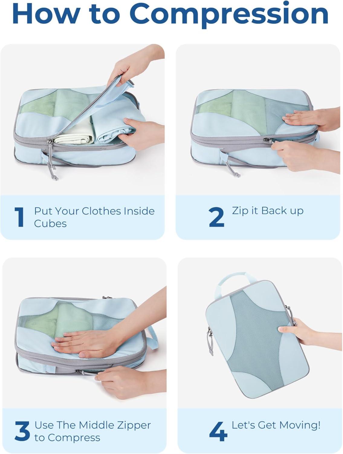 imageBAGSMART Hanging Compression Packing Cubes 6 Set Large Suitcase Organizer Bags Set Cruise Travel Essentials for Women01Light Blue