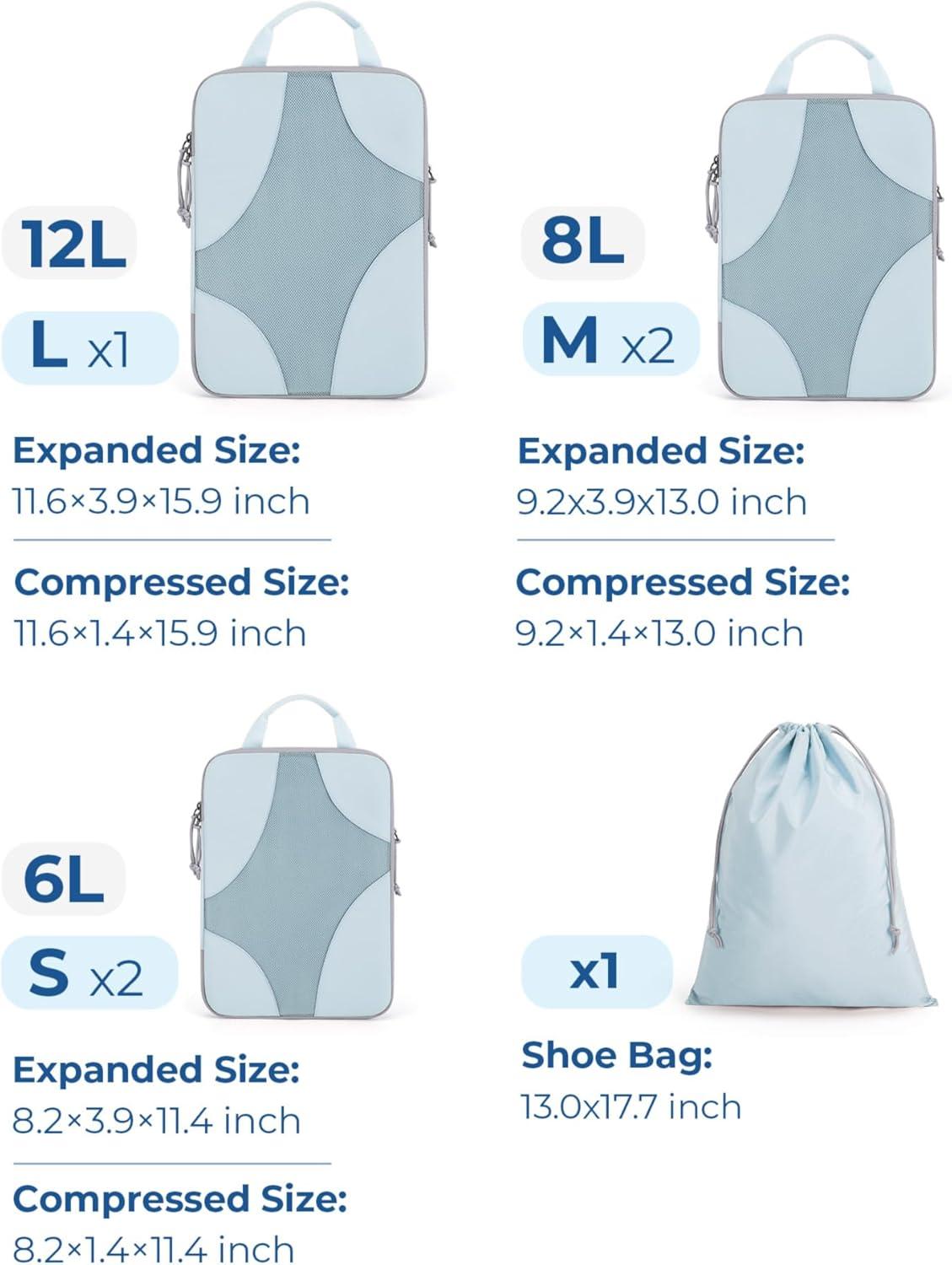 imageBAGSMART Hanging Compression Packing Cubes 6 Set Large Suitcase Organizer Bags Set Cruise Travel Essentials for Women01Light Blue
