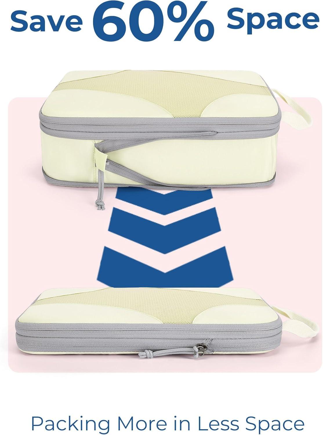 imageBAGSMART Hanging Compression Packing Cubes 6 Set Large Suitcase Organizer Bags Set Cruise Travel Essentials for WomenBeige