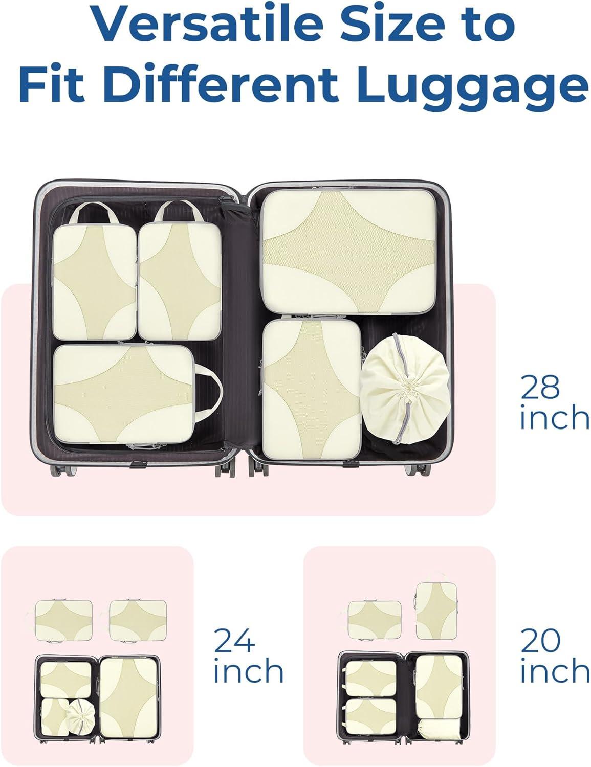imageBAGSMART Hanging Compression Packing Cubes 6 Set Large Suitcase Organizer Bags Set Cruise Travel Essentials for WomenBeige