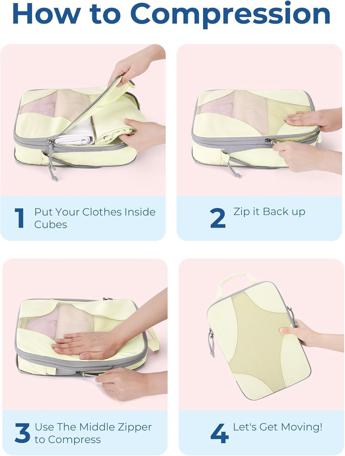 imageBAGSMART Hanging Compression Packing Cubes 6 Set Large Suitcase Organizer Bags Set Cruise Travel Essentials for WomenBeige