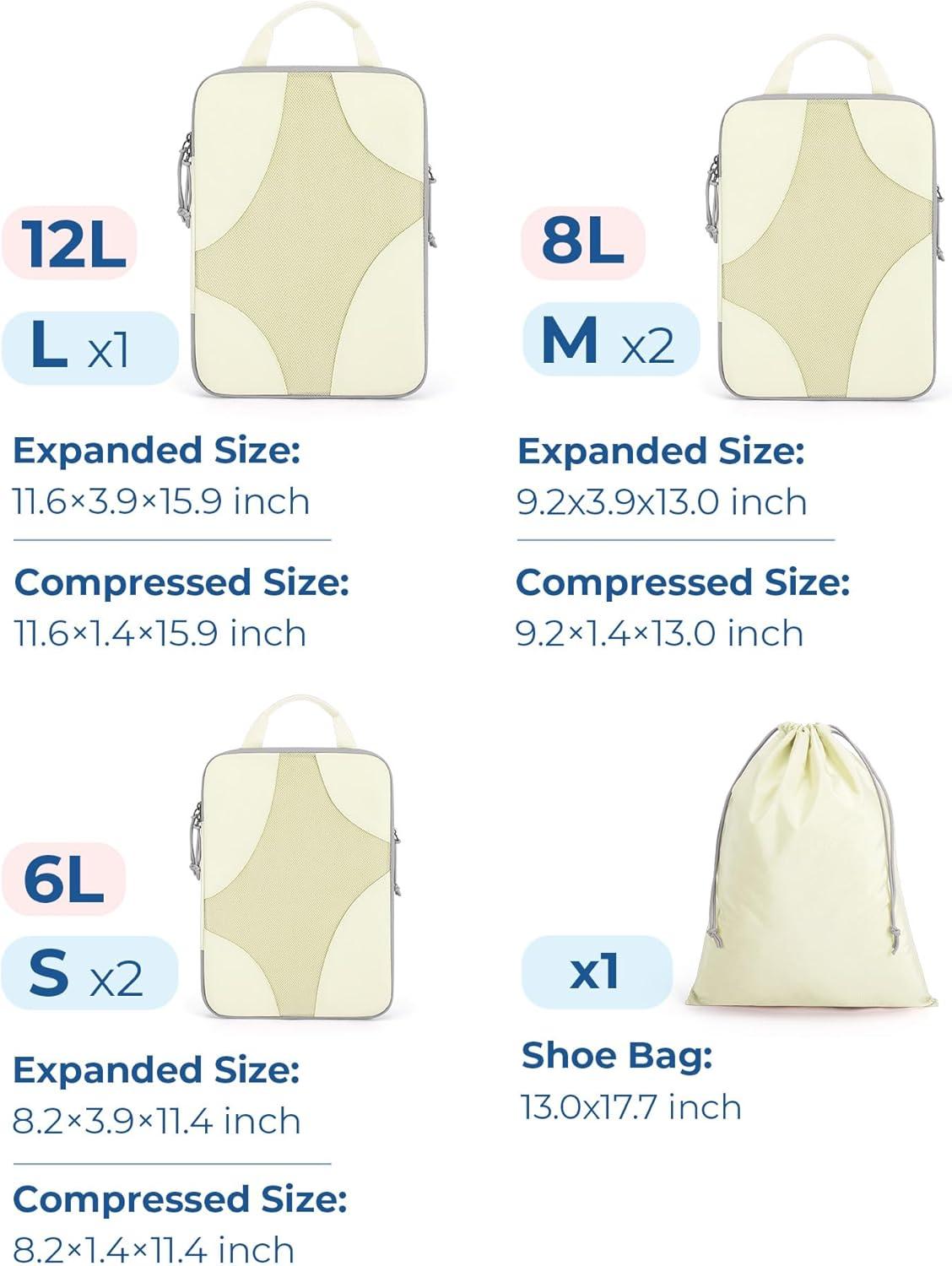 imageBAGSMART Hanging Compression Packing Cubes 6 Set Large Suitcase Organizer Bags Set Cruise Travel Essentials for WomenBeige