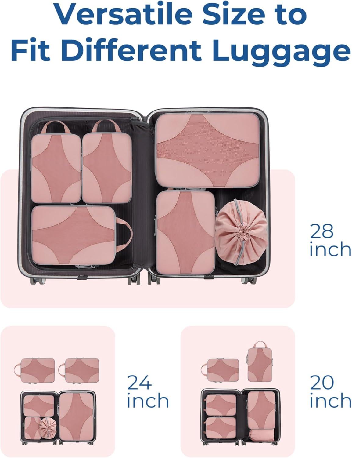 imageBAGSMART Hanging Compression Packing Cubes 6 Set Large Suitcase Organizer Bags Set Cruise Travel Essentials for WomenClay Pink