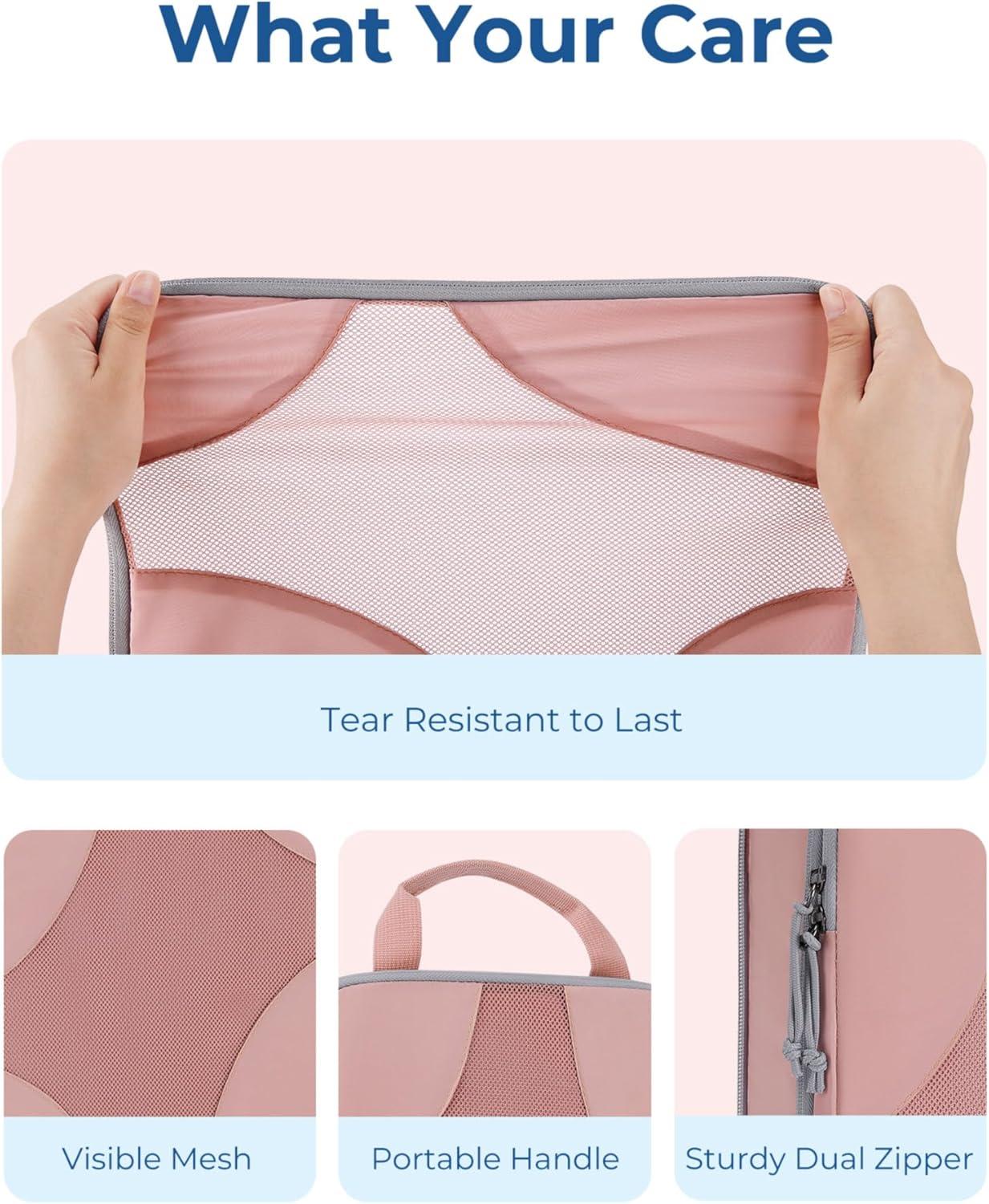 imageBAGSMART Hanging Compression Packing Cubes 6 Set Large Suitcase Organizer Bags Set Cruise Travel Essentials for WomenClay Pink