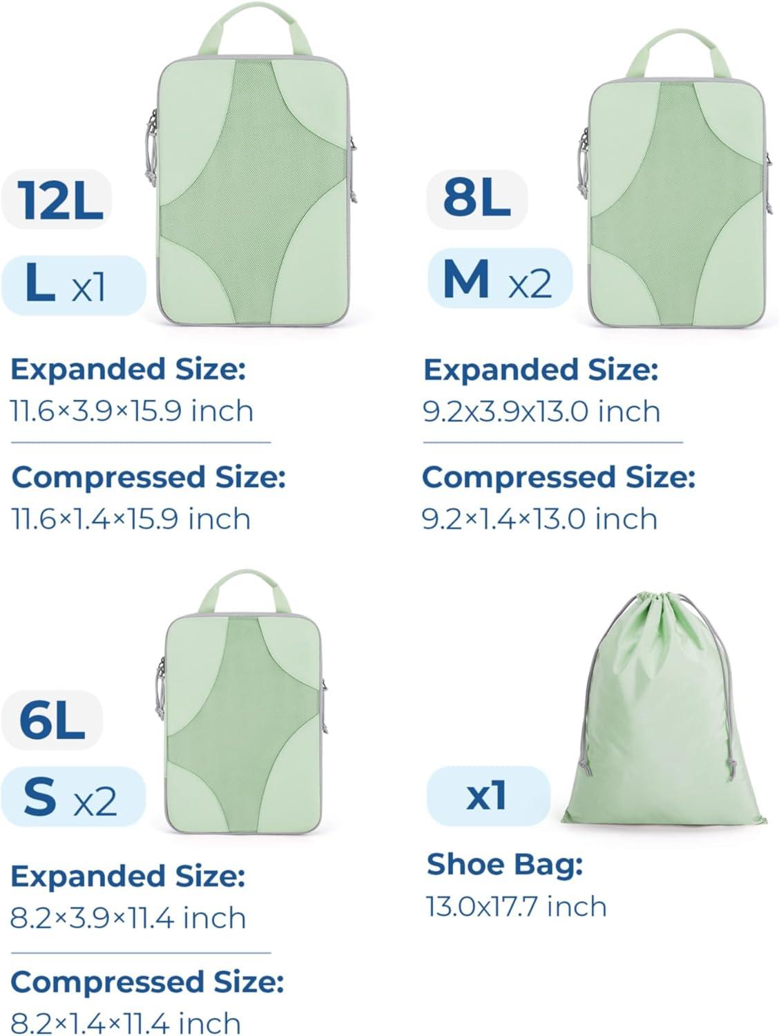 imageBAGSMART Hanging Compression Packing Cubes 6 Set Large Suitcase Organizer Bags Set Cruise Travel Essentials for WomenFruit Green