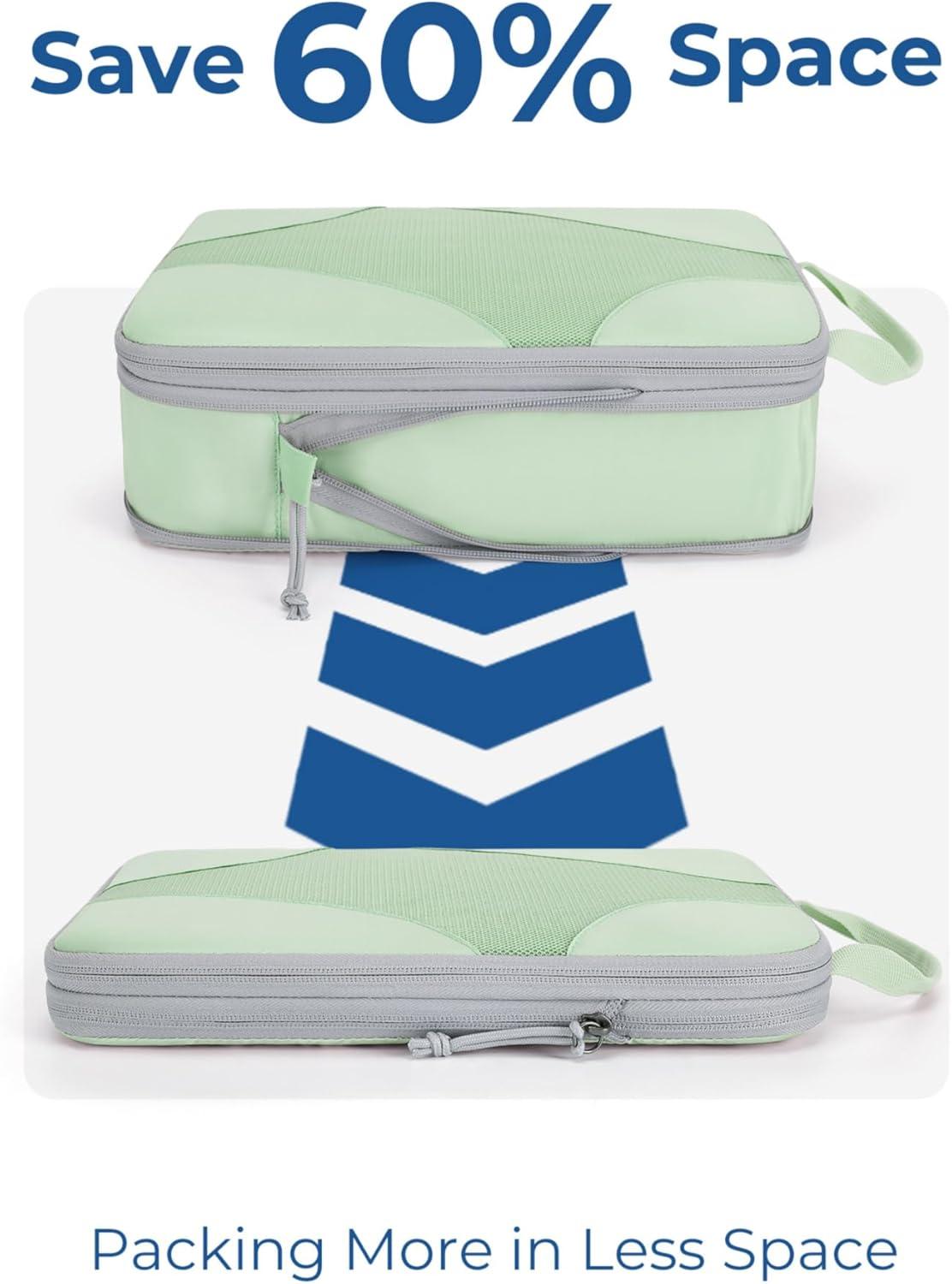 imageBAGSMART Hanging Compression Packing Cubes 6 Set Large Suitcase Organizer Bags Set Cruise Travel Essentials for WomenFruit Green