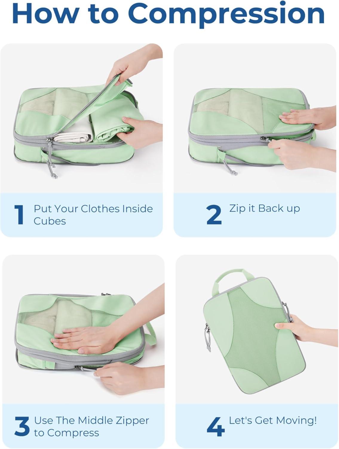 imageBAGSMART Hanging Compression Packing Cubes 6 Set Large Suitcase Organizer Bags Set Cruise Travel Essentials for WomenFruit Green