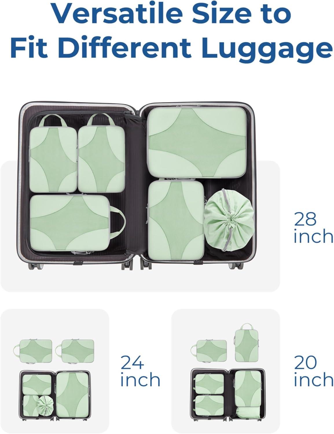 imageBAGSMART Hanging Compression Packing Cubes 6 Set Large Suitcase Organizer Bags Set Cruise Travel Essentials for WomenFruit Green