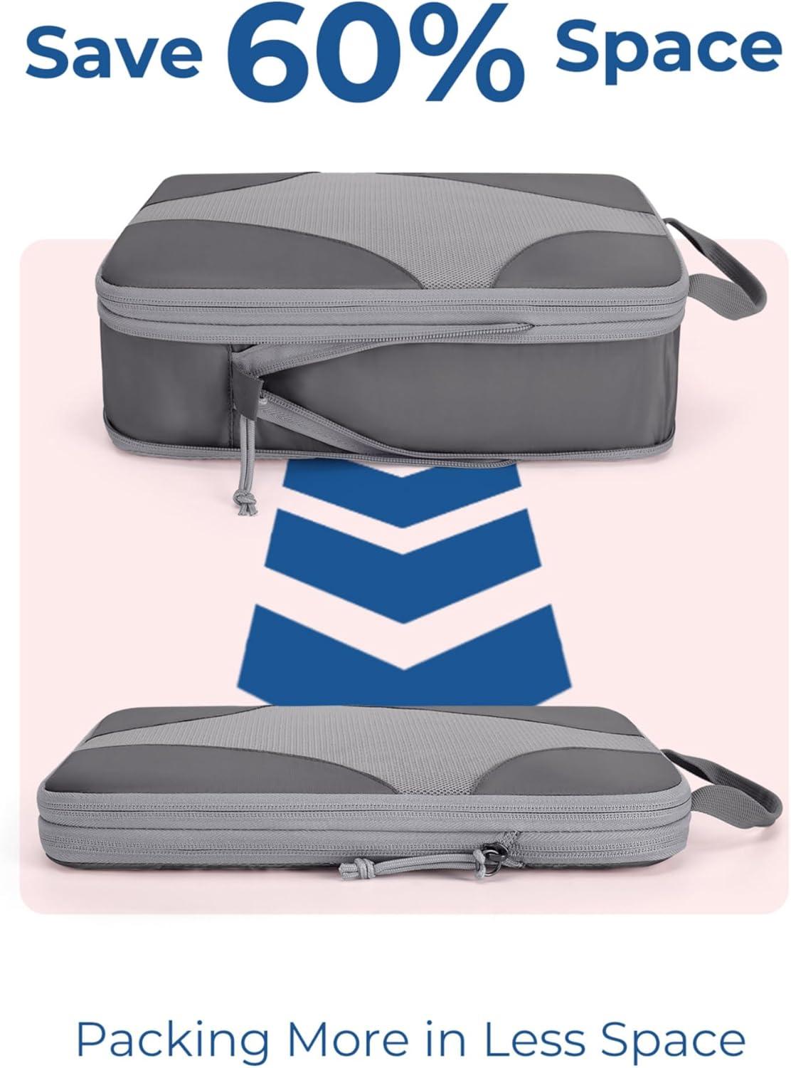 imageBAGSMART Hanging Compression Packing Cubes 6 Set Large Suitcase Organizer Bags Set Cruise Travel Essentials for WomenGrey