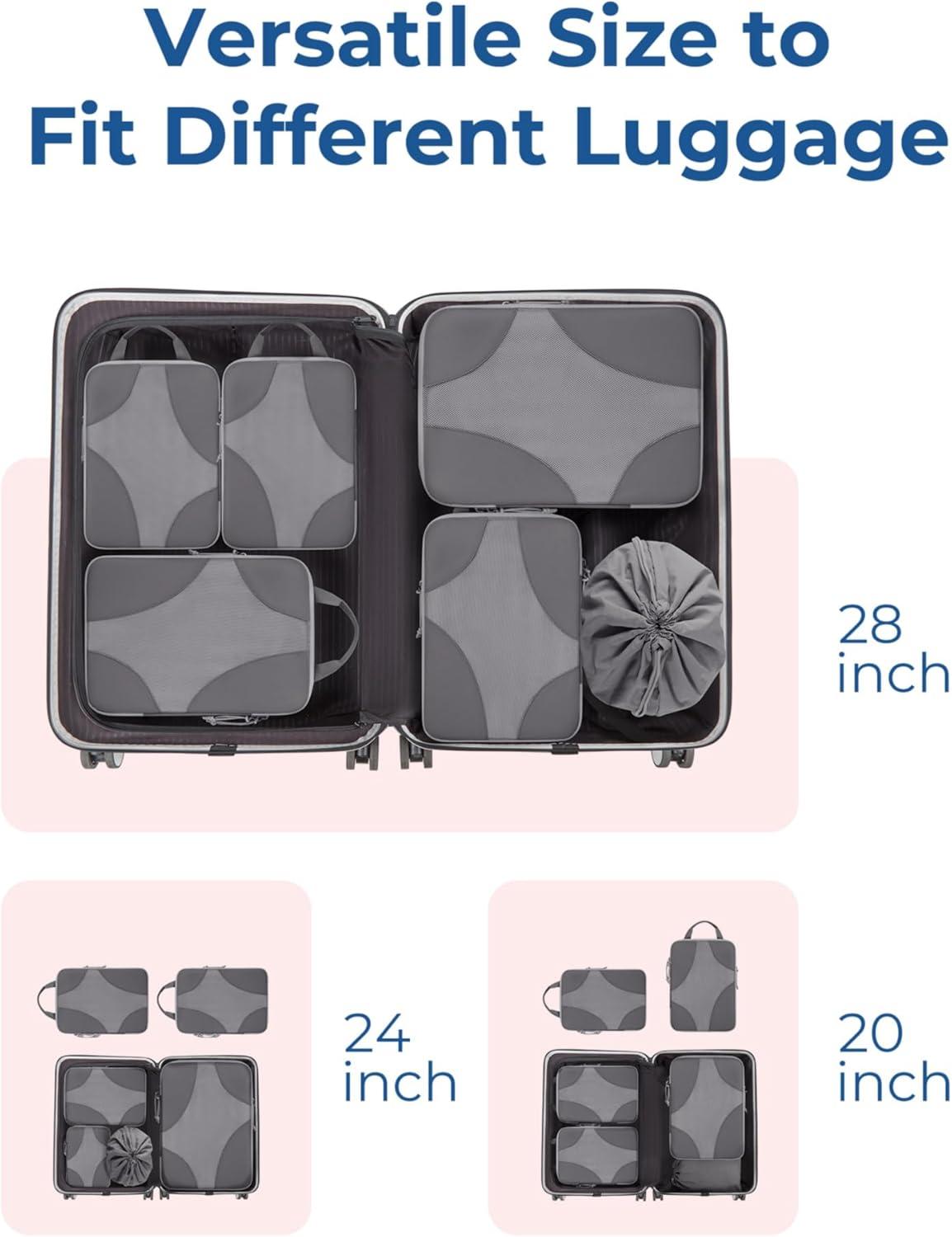 imageBAGSMART Hanging Compression Packing Cubes 6 Set Large Suitcase Organizer Bags Set Cruise Travel Essentials for WomenGrey