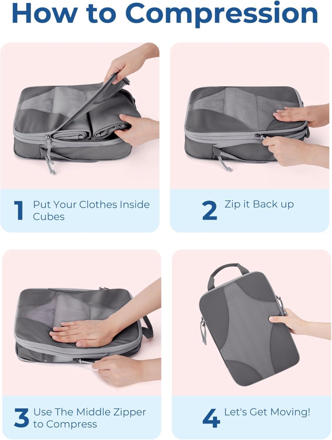 imageBAGSMART Hanging Compression Packing Cubes 6 Set Large Suitcase Organizer Bags Set Cruise Travel Essentials for WomenGrey