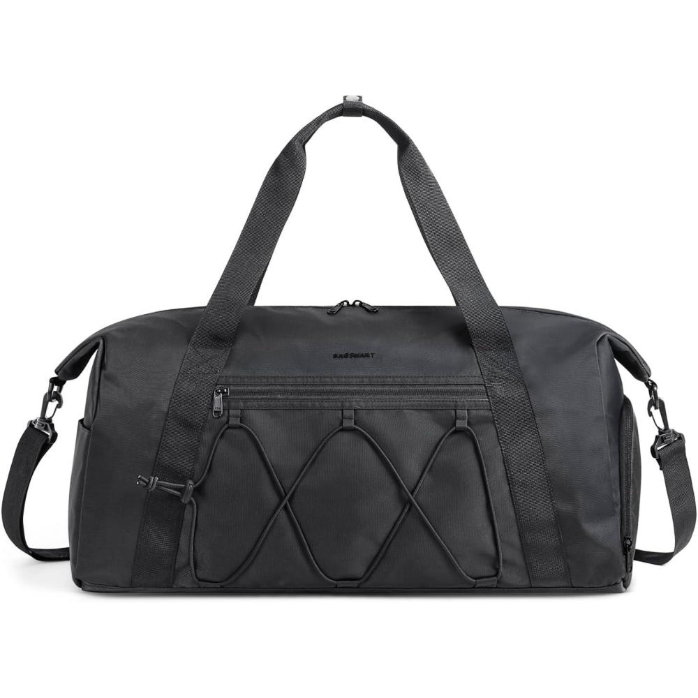 imageBAGSMART Gym Bag With Shoe Compartment amp Wet Pocket Lightweight Sports Travel Duffel Bag Carry On Bag Weekender Overnight Bag Water Resistant Sports Gym Tote Bags Swimming Yoga Almond OilBlack