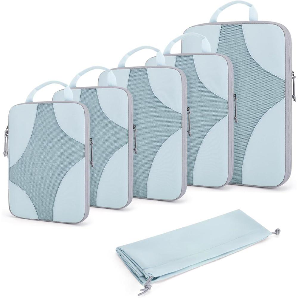 imageBAGSMART Hanging Compression Packing Cubes 6 Set Large Suitcase Organizer Bags Set Cruise Travel Essentials for Women01Light Blue