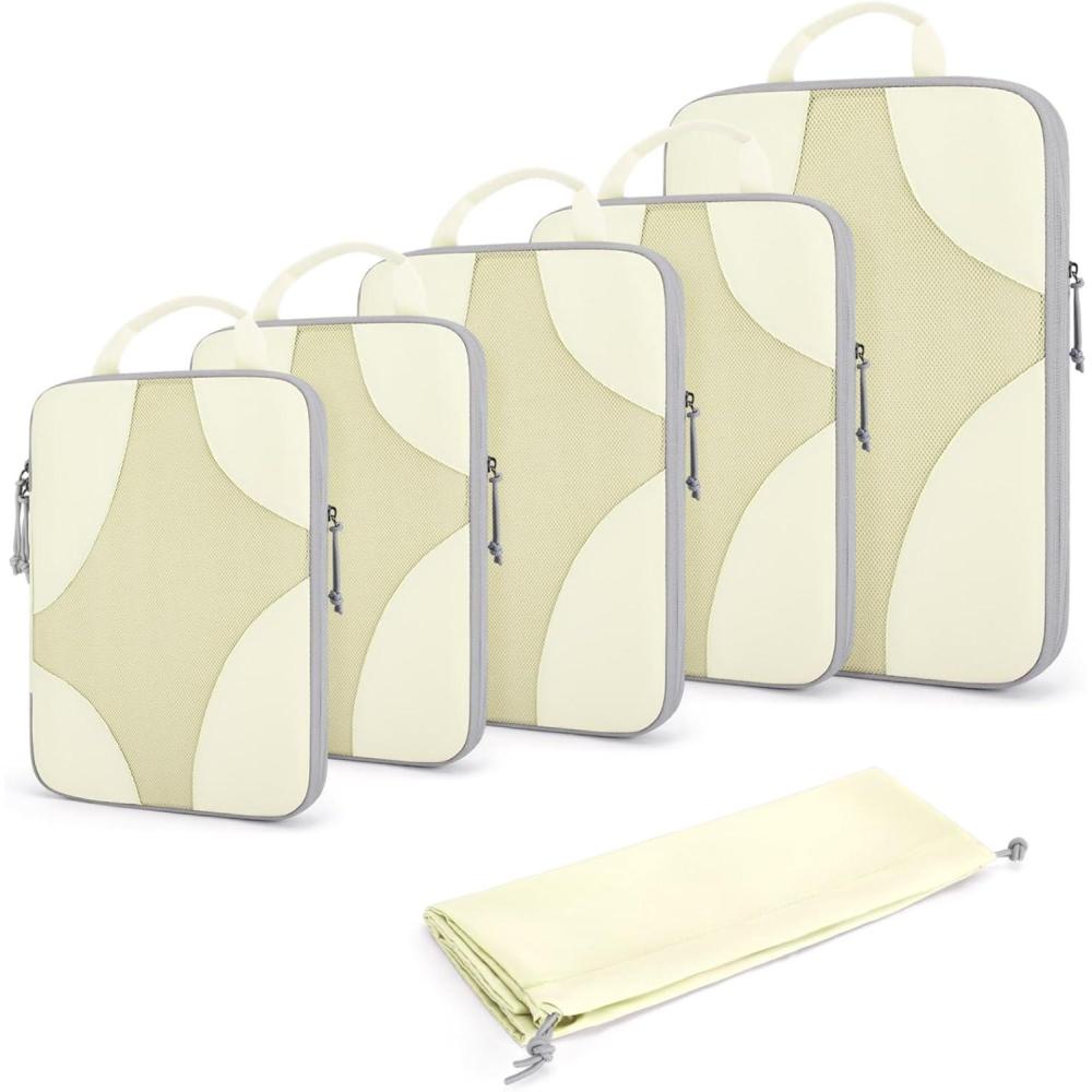 imageBAGSMART Hanging Compression Packing Cubes 6 Set Large Suitcase Organizer Bags Set Cruise Travel Essentials for WomenBeige