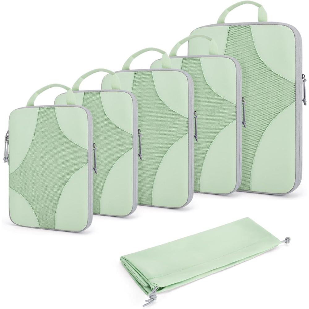 imageBAGSMART Hanging Compression Packing Cubes 6 Set Large Suitcase Organizer Bags Set Cruise Travel Essentials for WomenFruit Green