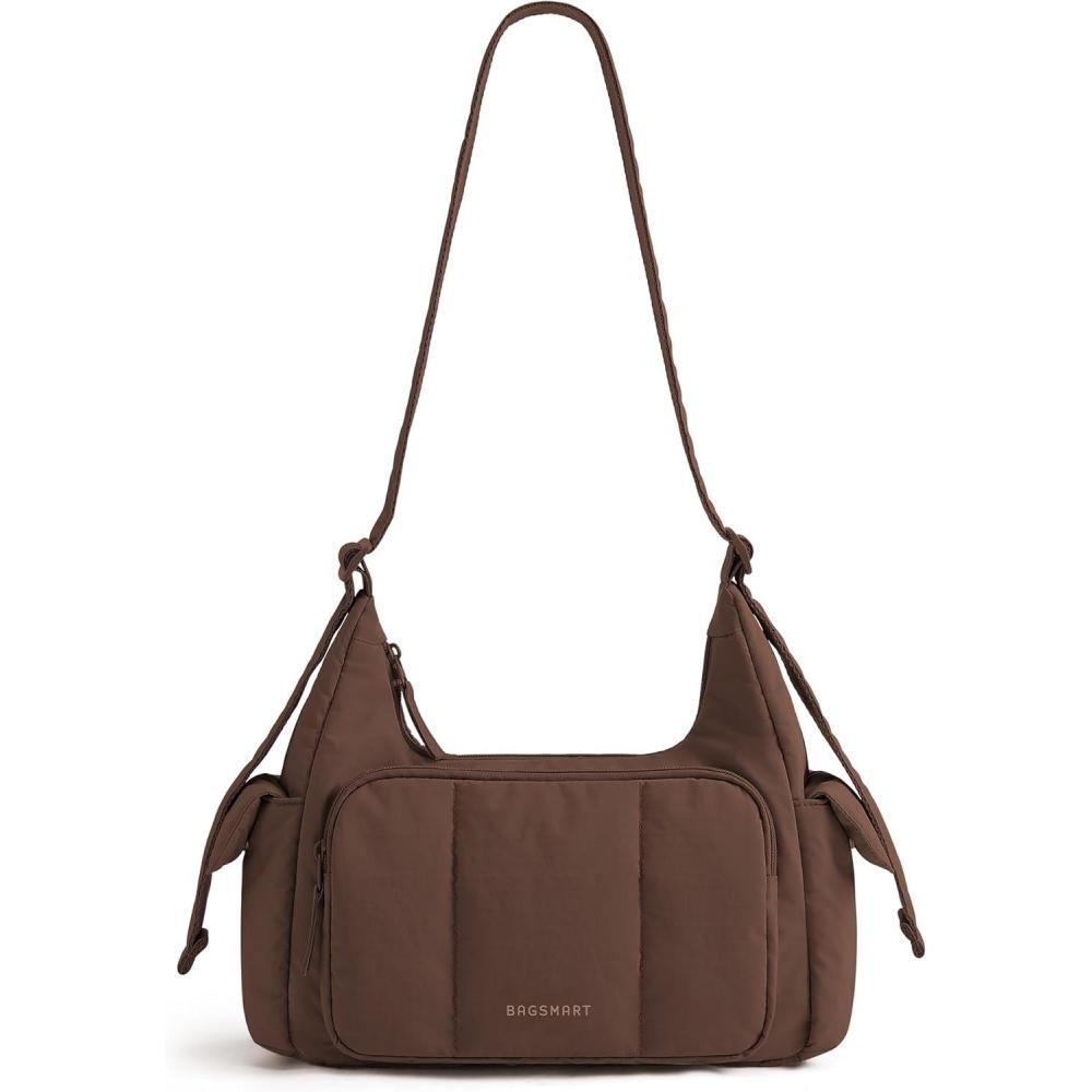 imageBAGSMART Crossbody Bags for Women Small Puffer Purses for Women DailyTravel 6L Cute Fluffy Hobo Bag with Adjustable StrapCmocha Brown
