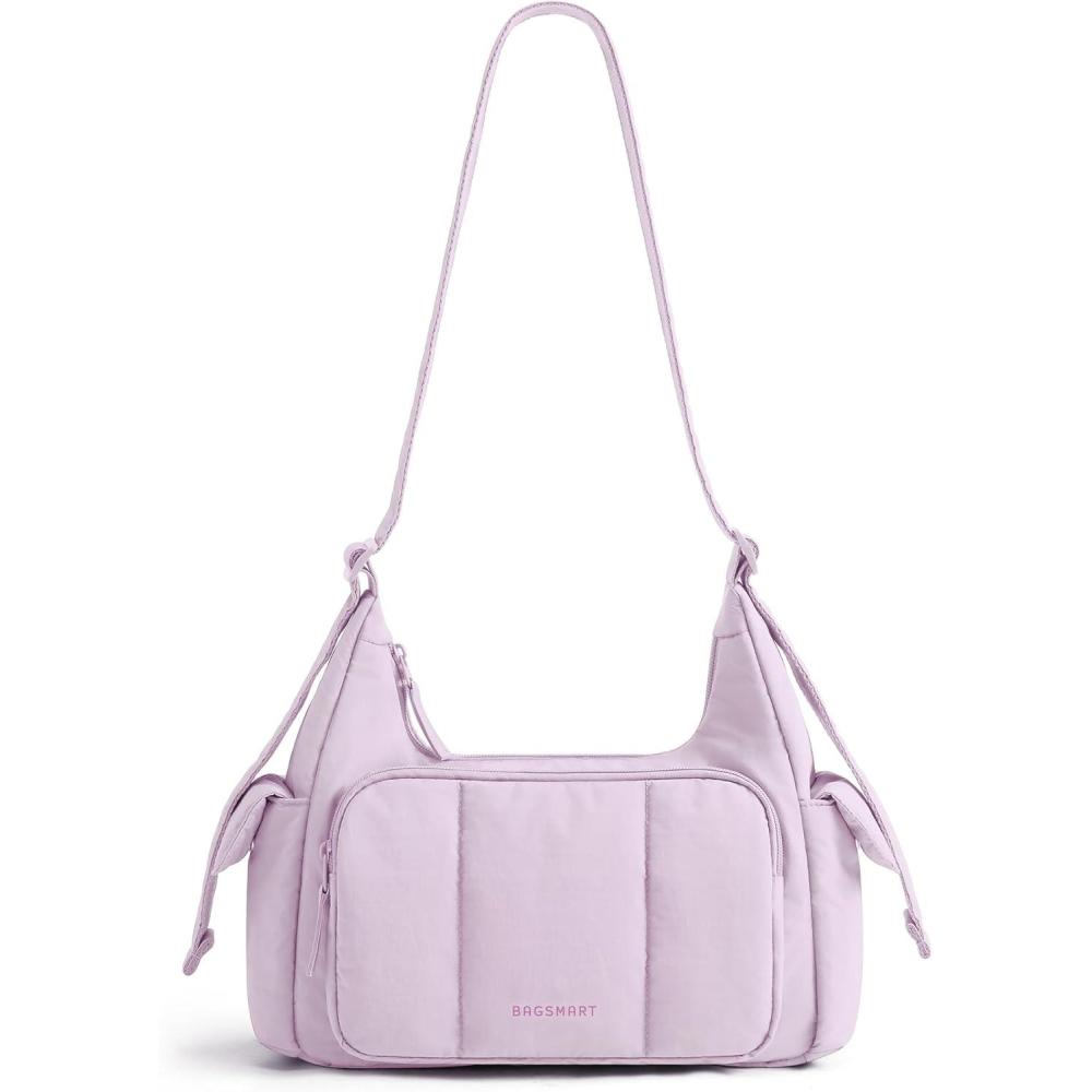 imageBAGSMART Crossbody Bags for Women Small Puffer Purses for Women DailyTravel 6L Cute Fluffy Hobo Bag with Adjustable StrapIced Lavender