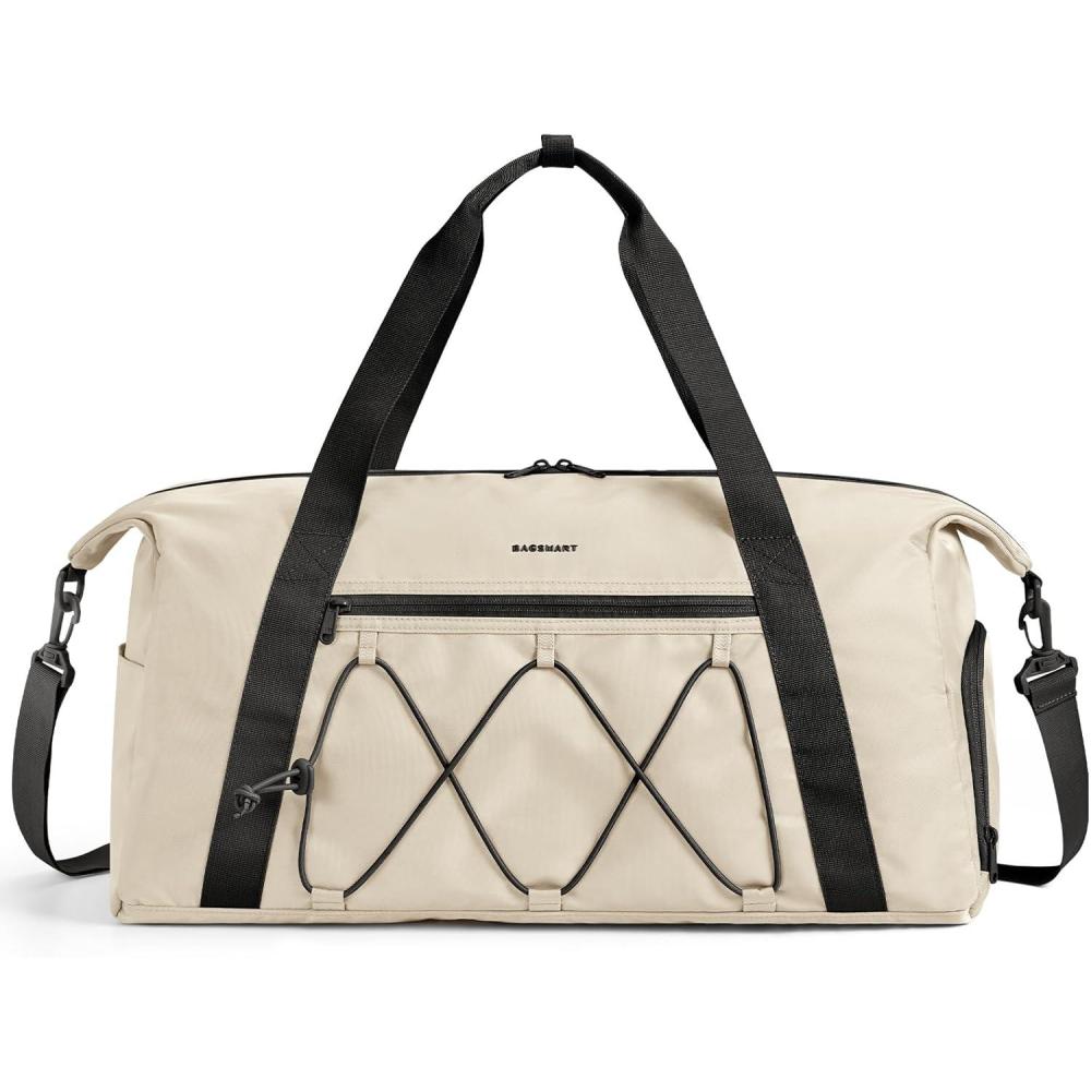 imageBAGSMART Small Gym Bag With Shoe Compartment amp Wet Pocket Lightweight Sports Travel Duffel Carry On Weekender Overnight Water Resistant Sports Gym Tote for Swimming Yoga Almond OilAlmond Oil