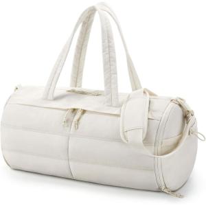 BAGSMART Puffer Gym Bag for Women, Lightweight Duffel Bag with Shoe Compartment, Weekender Bags with Wet Pocket, Workout Overnight Carry on Bag for Travel, Beige(Beige)