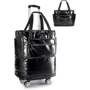 BAGSMART Rolling Duffle Bag with Wheels, 48L Expandable Carry on Luggage Bag, Large Tote with Detachable Wheels for Travel Grocery Moving, Black(Black)