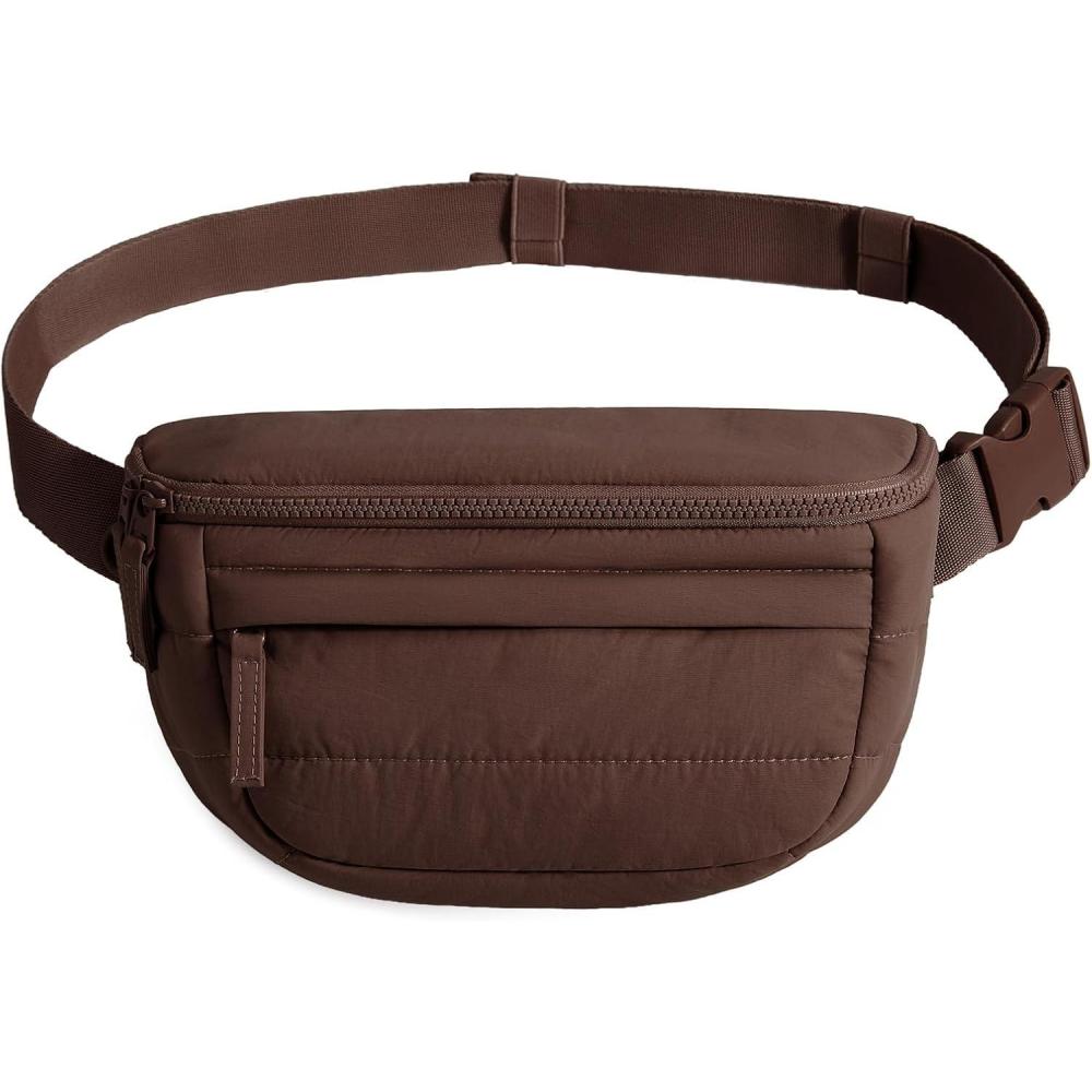 imageBAGSMART Fanny Packs for Women Cross Body Lightweight Puffy Belt Bag with Multi Pockets Quilted Purse for Traveling HikingCoffee Brown