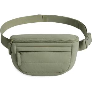 BAGSMART Fanny Packs for Women Cross Body, Lightweight Puffy Belt Bag with Multi Pockets Quilted Purse for Traveling Hiking(Forest Green)