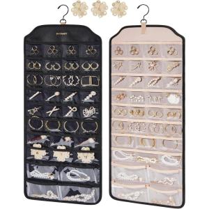BAGSMART Hanging Jewelry Organizer, Jewelry Holder Organizer Accessories Organizer, 68 Pocket Earring Organizer Organizer for Wall Holding Jewelries,Large Black 1 Piece