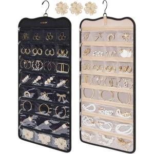 BAGSMART Hanging Jewelry Organizer, Travel Jewelry Holder with 56 Zipper Pockets for Closet or Wall, Large Jewelry Storage, Black