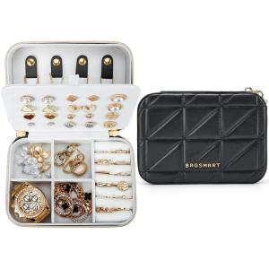 BAGSMART Travel Jewelry Box, Small PU Leather Jewelry Organizer, Portable Double Layer Case for Necklaces, Rings, Earrings, Bracelets, Black(Black)