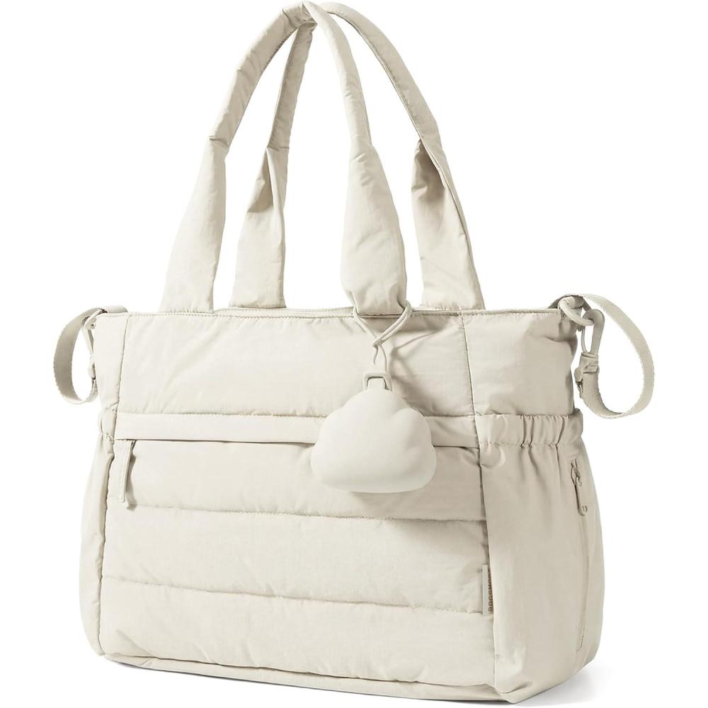 imageBAGSMART Diaper Bag Tote Hospital Bag for Labor Delivery Puffy Maternity Travel Diaper Tote Baby Bag with Pacifier CaseLight Beige