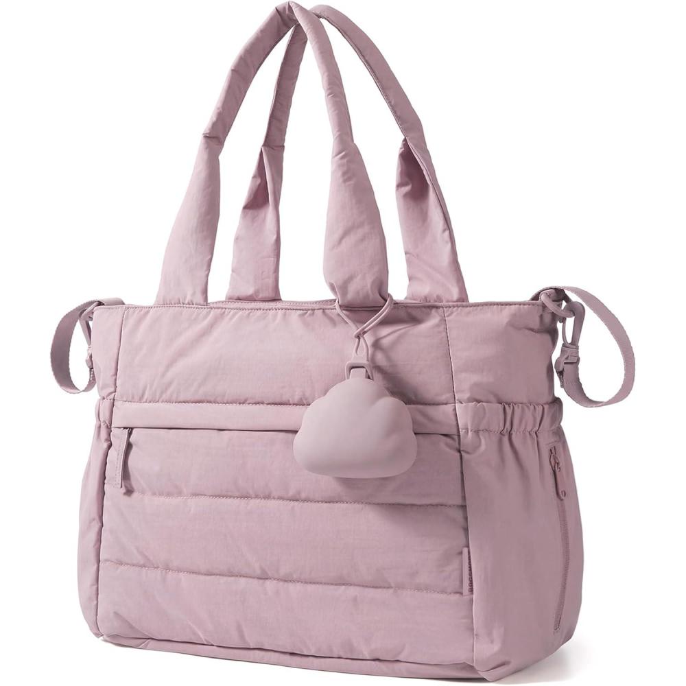 imageBAGSMART Diaper Bag Tote Hospital Bag for Labor Delivery Puffy Maternity Travel Diaper Tote Baby Bag with Pacifier CaseMauve Brown